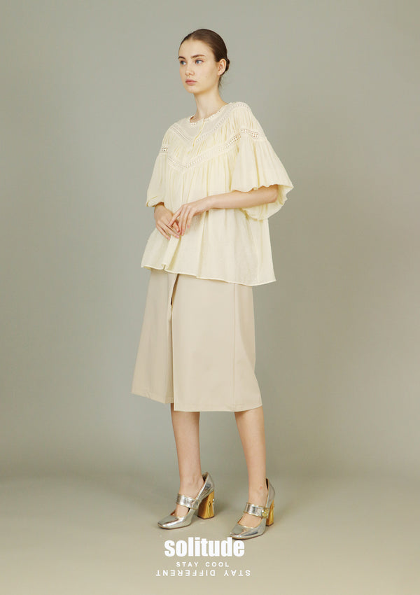 Light Yellow Lace Trims Woven Top