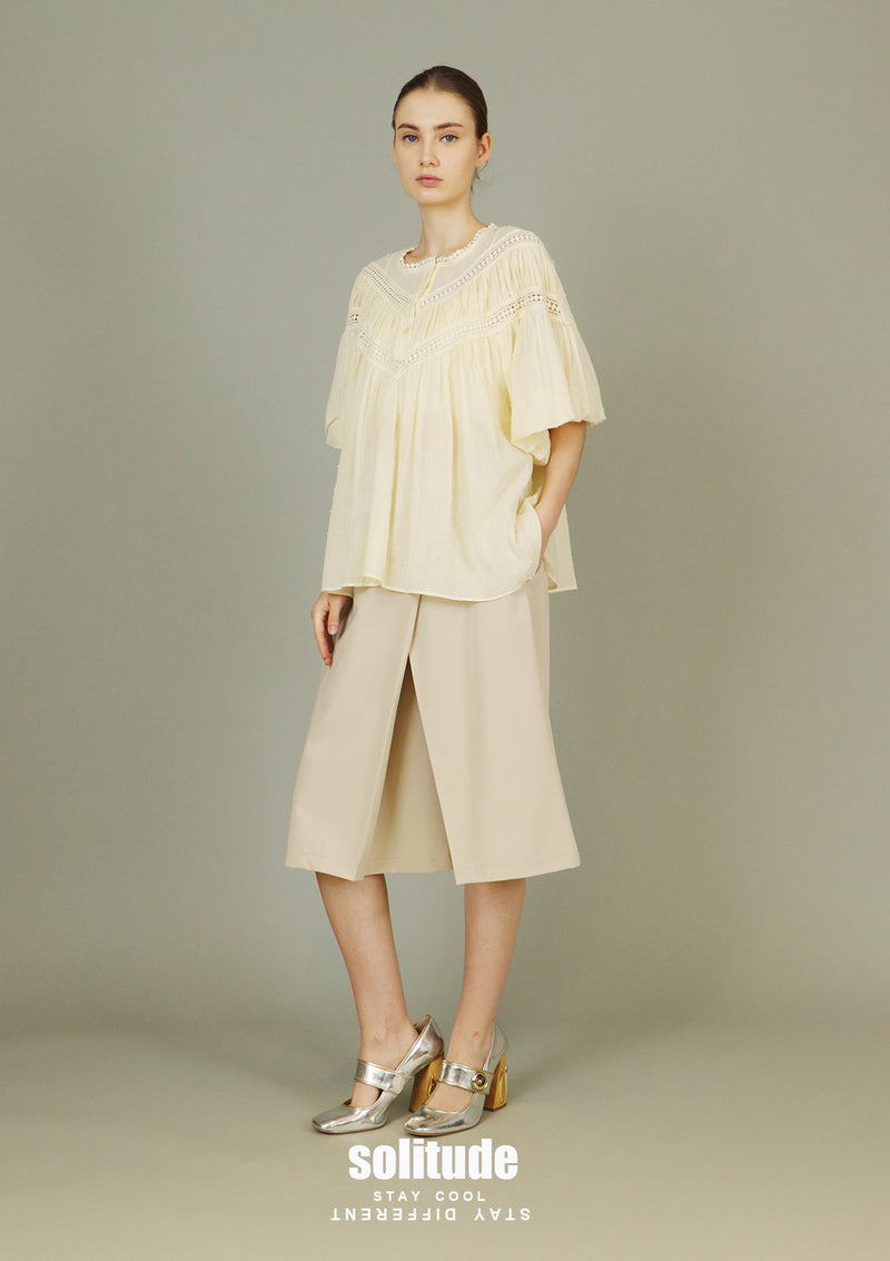 Light Yellow Lace Trims Woven Top