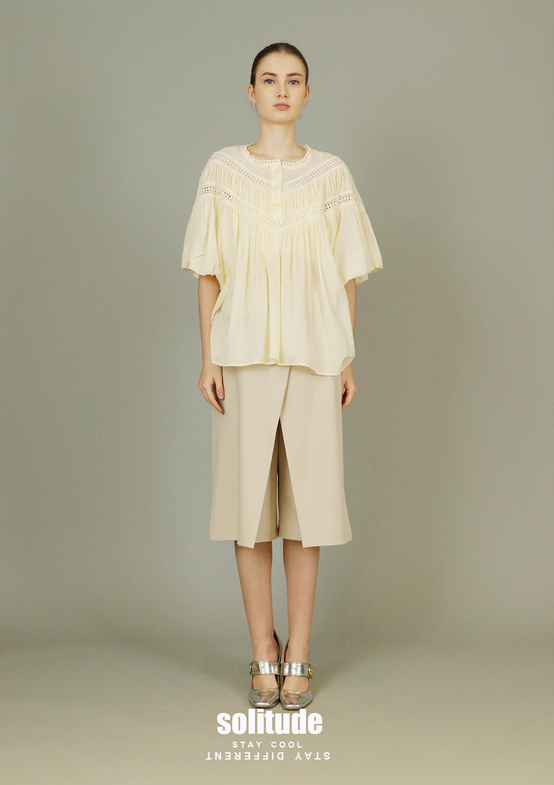 Light Yellow Lace Trims Woven Top