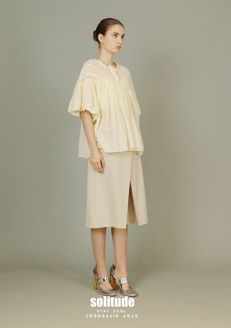 Light Yellow Lace Trims Woven Top