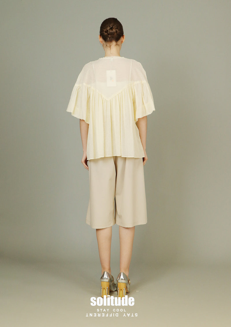 Light Yellow Lace Trims Woven Top