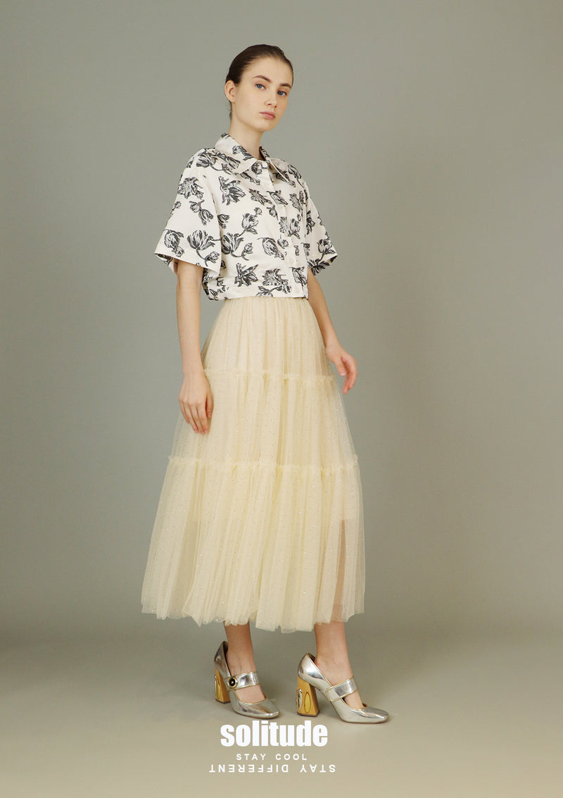 White Floral Cropped Shirt
