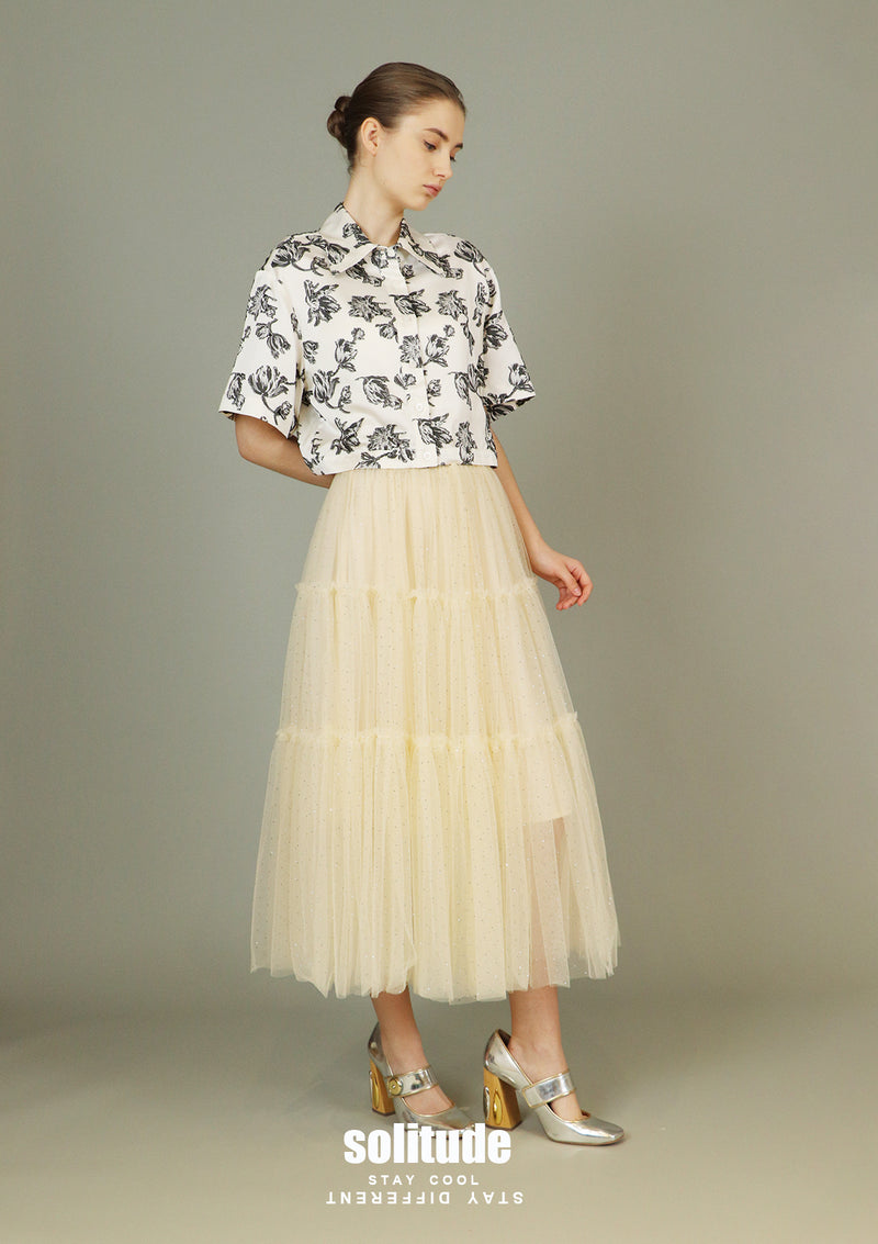 White Floral Cropped Shirt