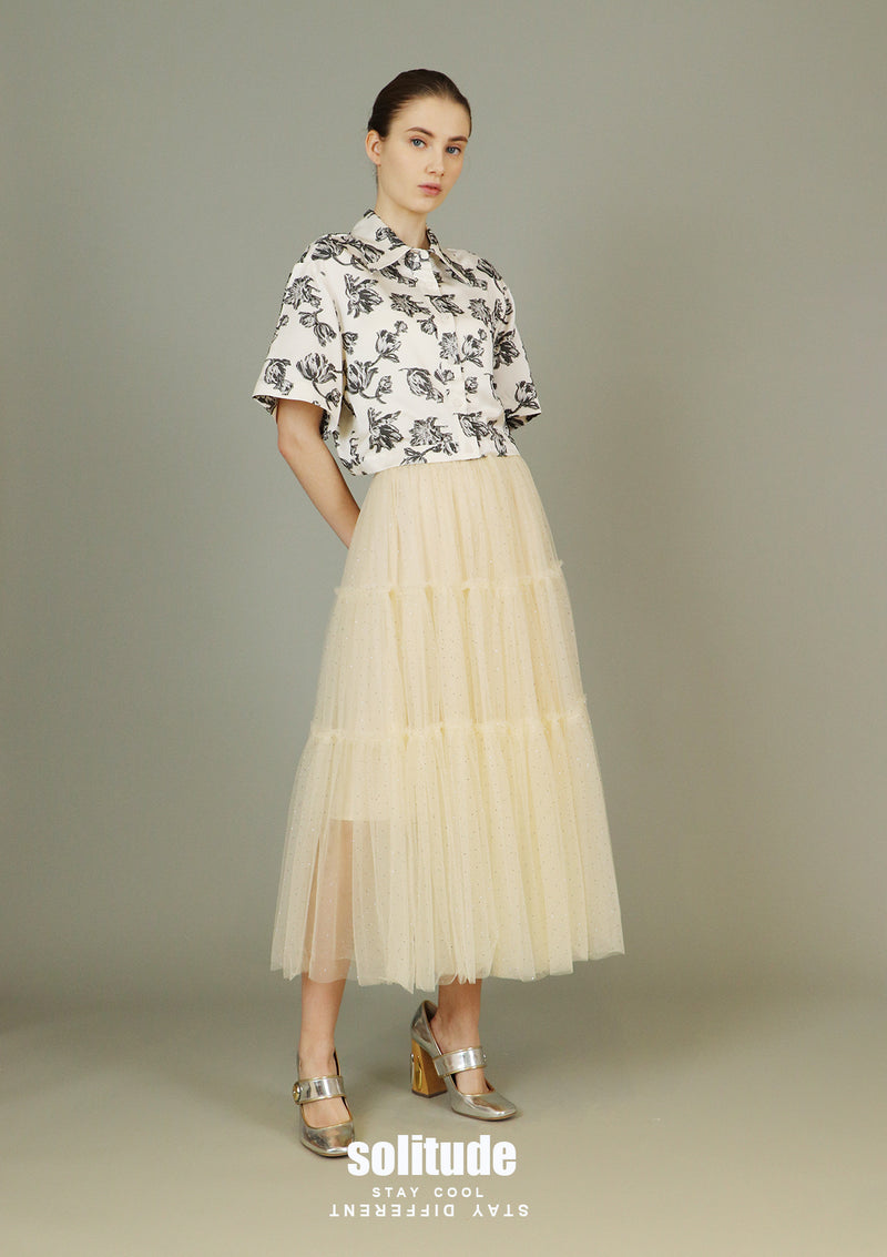 White Floral Cropped Shirt