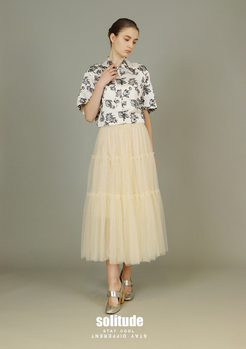 White Floral Cropped Shirt