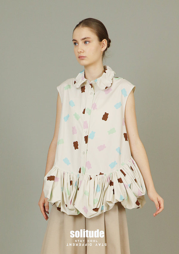 Printed Bubble Sleeveless Shirt