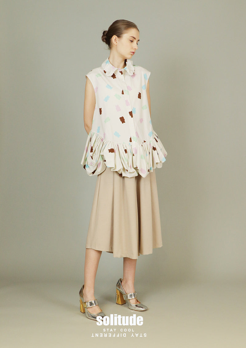 Printed Bubble Sleeveless Shirt