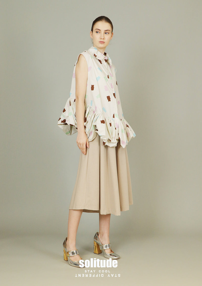 Printed Bubble Sleeveless Shirt