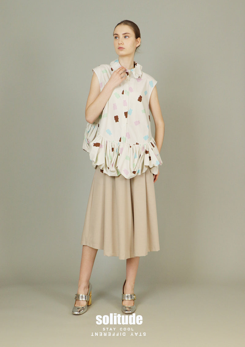 Printed Bubble Sleeveless Shirt