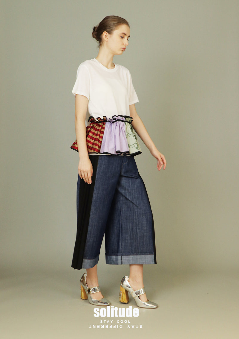 White Detachable Trimes Ruffles Top