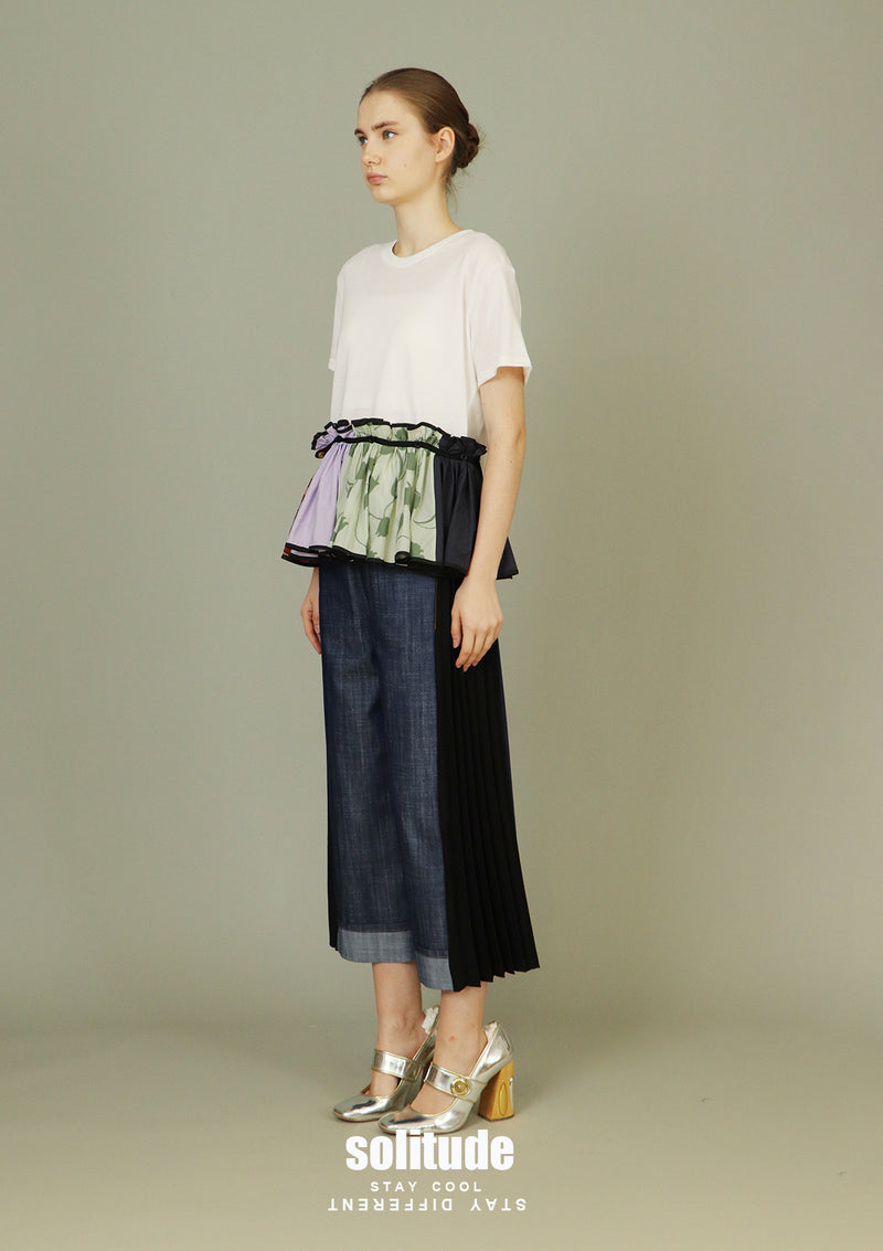 White Detachable Trimes Ruffles Top