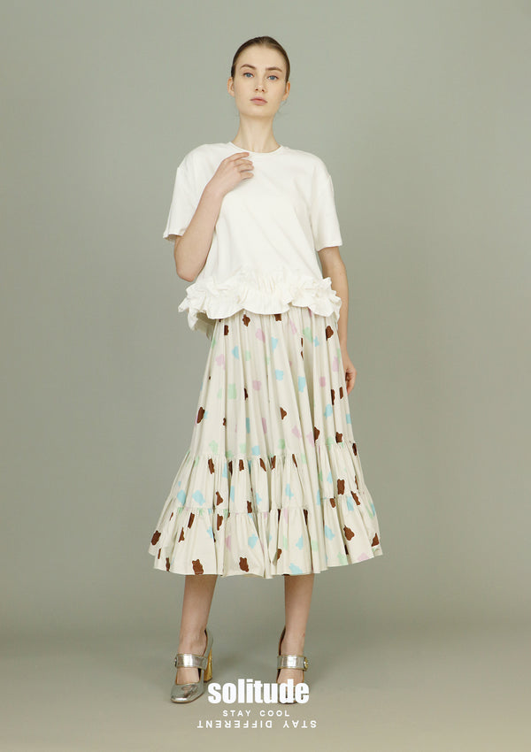 Light Grey Painted Gathers Skirt