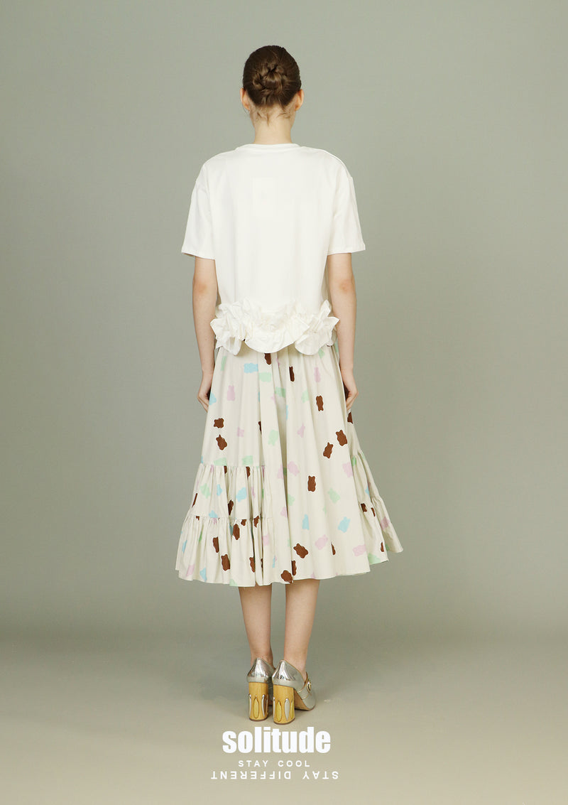 Light Grey Painted Gathers Skirt