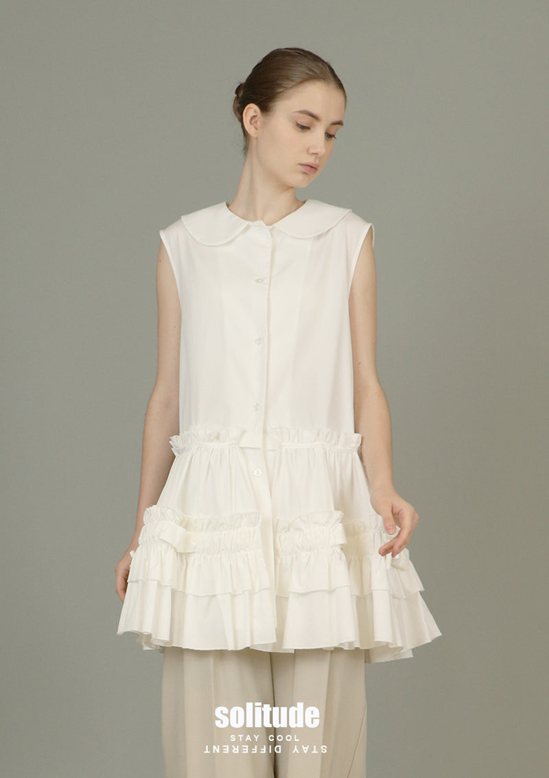 White Ruffles Sleeveless Shirt