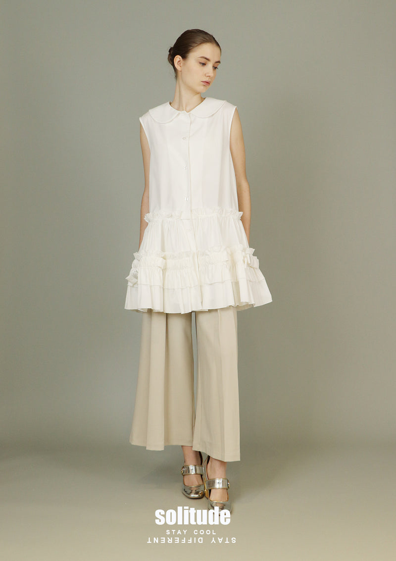 White Ruffles Sleeveless Shirt