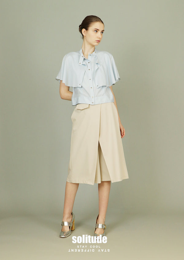 Beige Pleated Midi Culottes