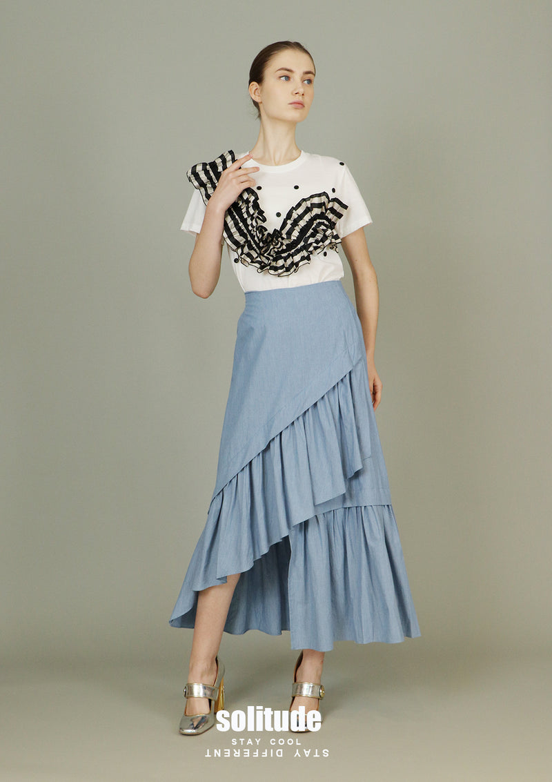 Light Blue Asymmetrical Maxi Skirt