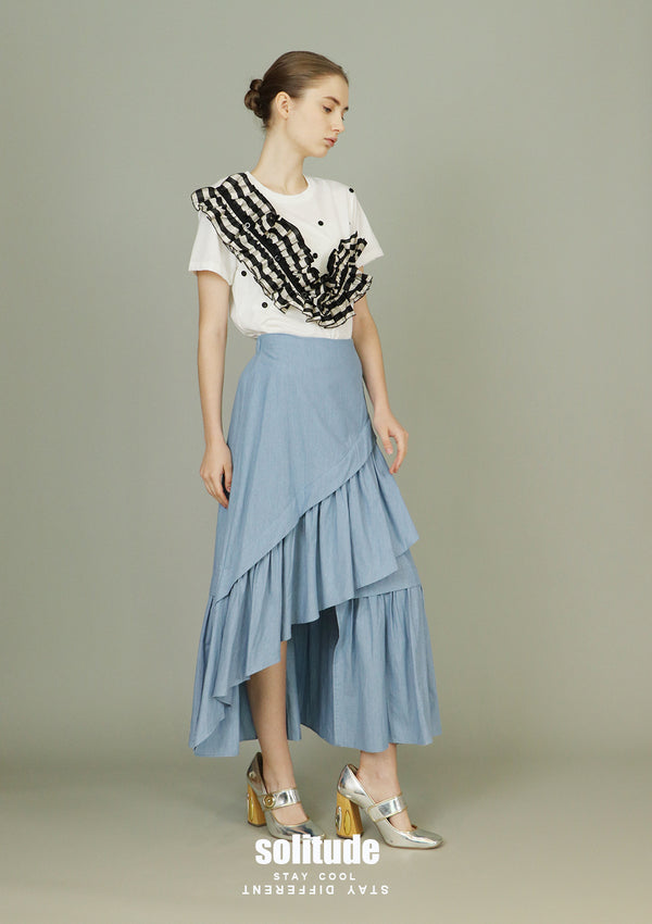 Light Blue Asymmetrical Maxi Skirt