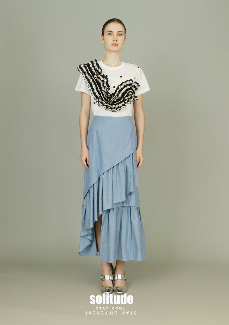Light Blue Asymmetrical Maxi Skirt