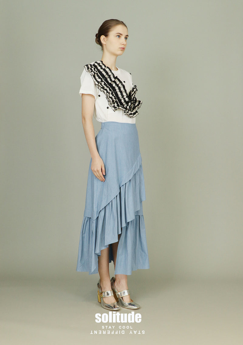 Light Blue Asymmetrical Maxi Skirt