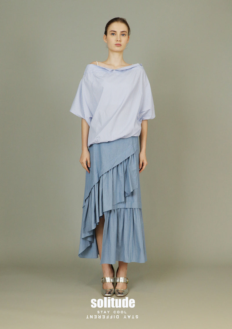 Drop Shoulder Striped Woven Top