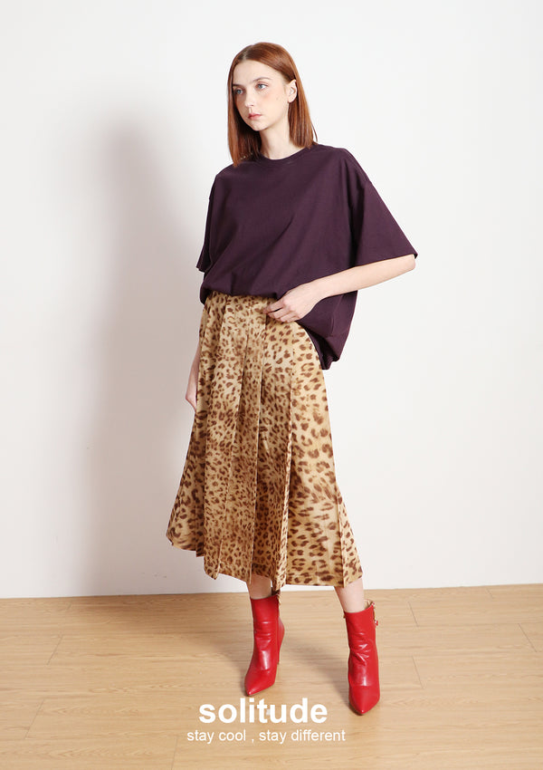 Leopard-print Pleated Skirt