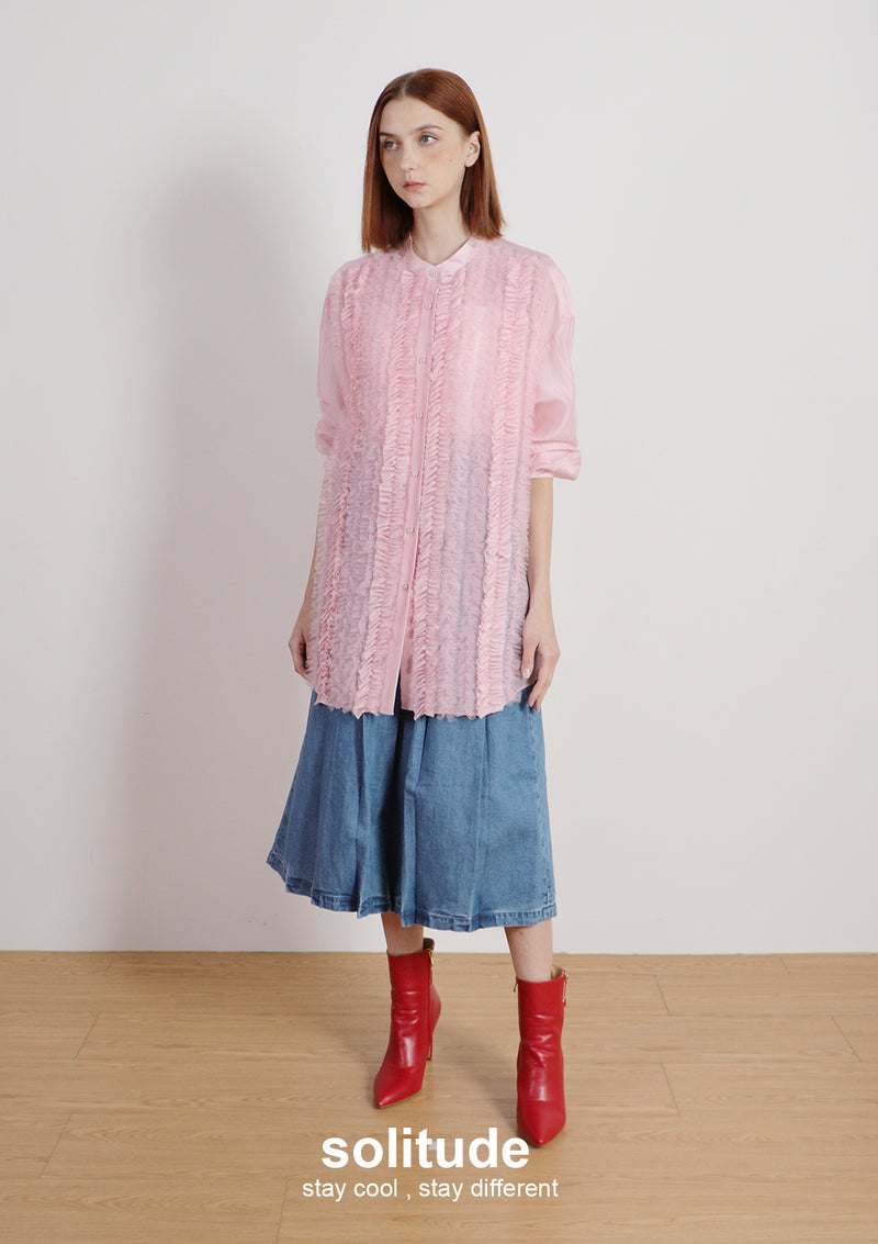Pink Ruffles Super Long Shirt