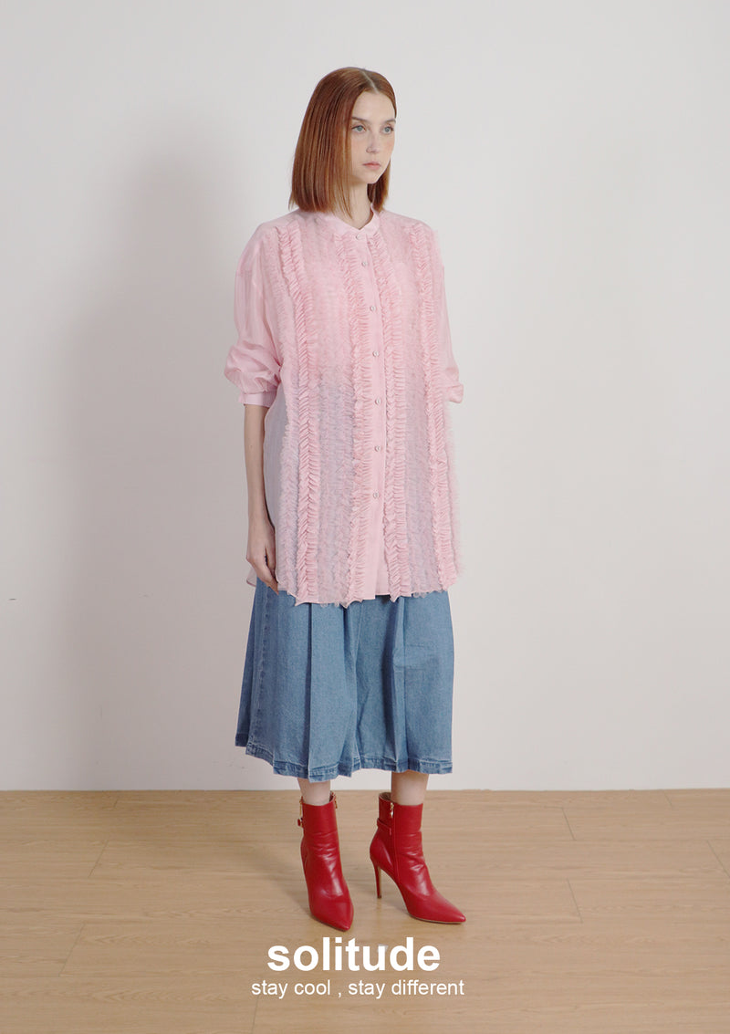 Pink Ruffles Super Long Shirt