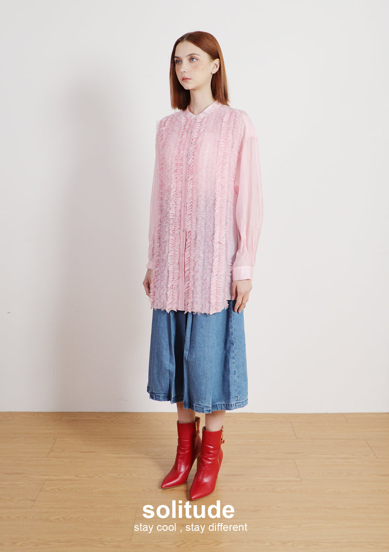 Pink Ruffles Super Long Shirt