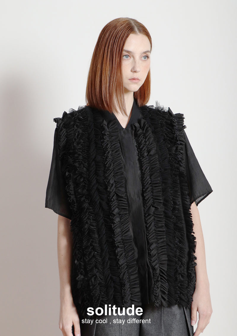 Black Ruffles Sleeveless Shirt