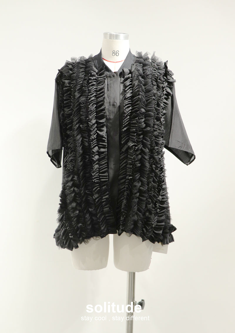 Black Ruffles Sleeveless Shirt