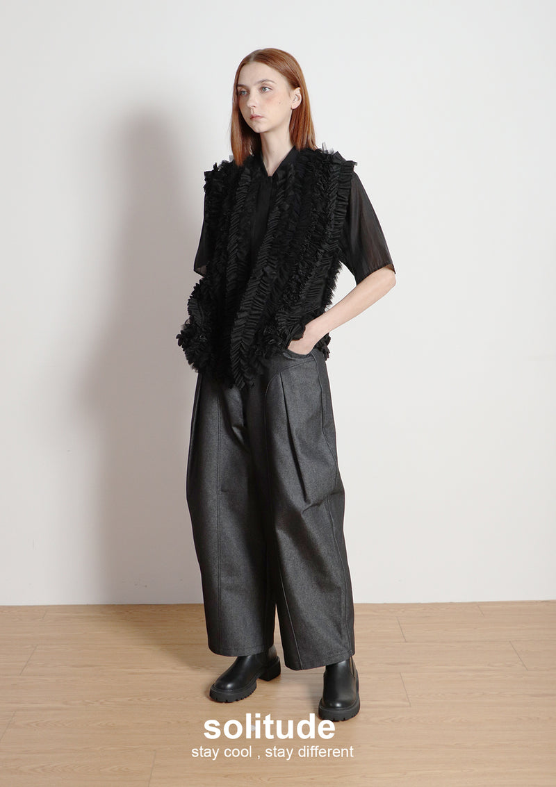 Black Ruffles Sleeveless Shirt