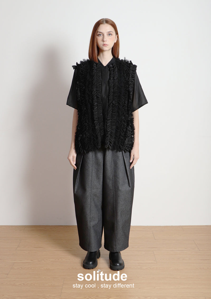 Black Ruffles Sleeveless Shirt