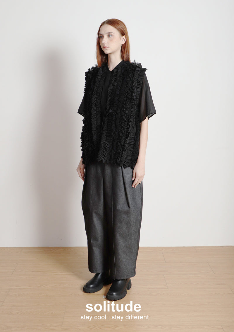 Black Ruffles Sleeveless Shirt