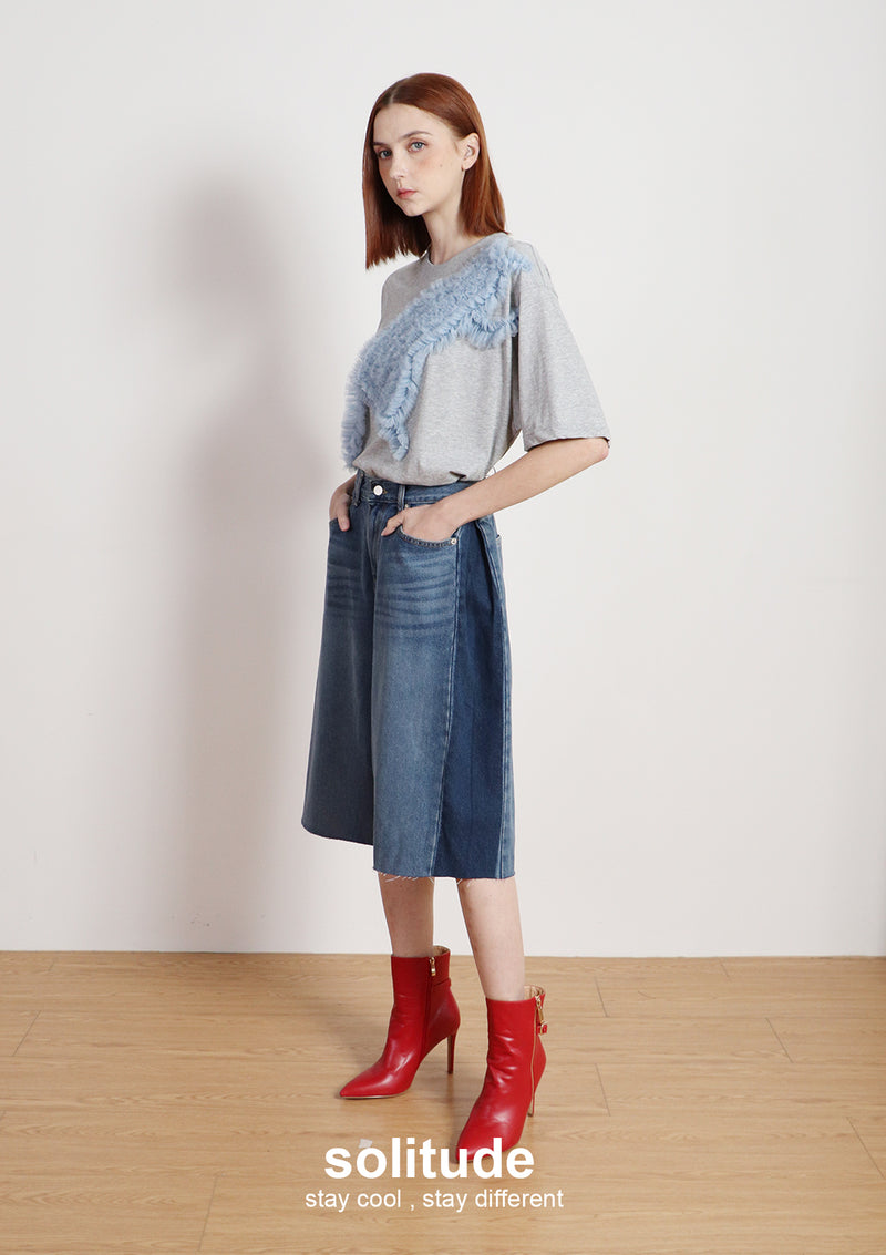 Light Grey Ruffles Trimes Tee