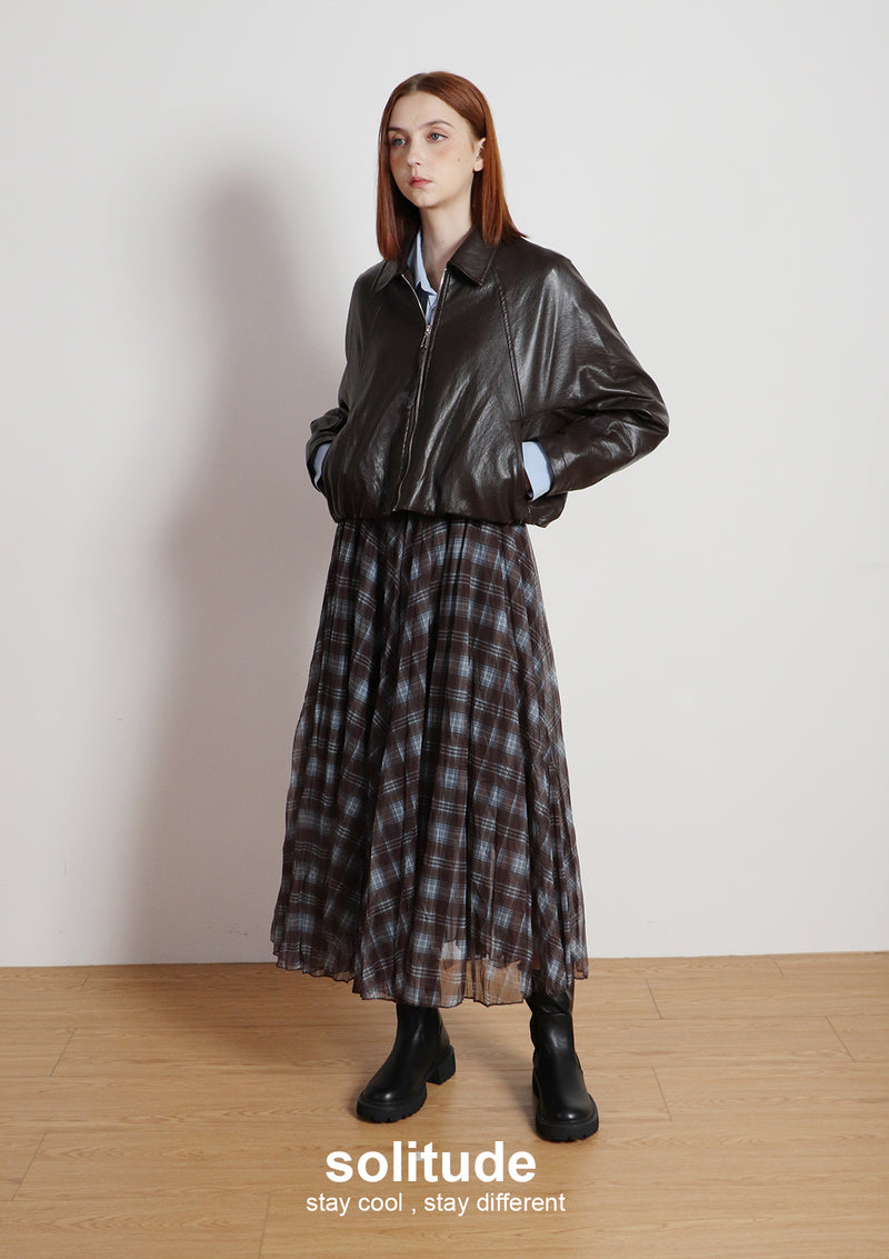 Brown Faux Leather Zip Up Jacket