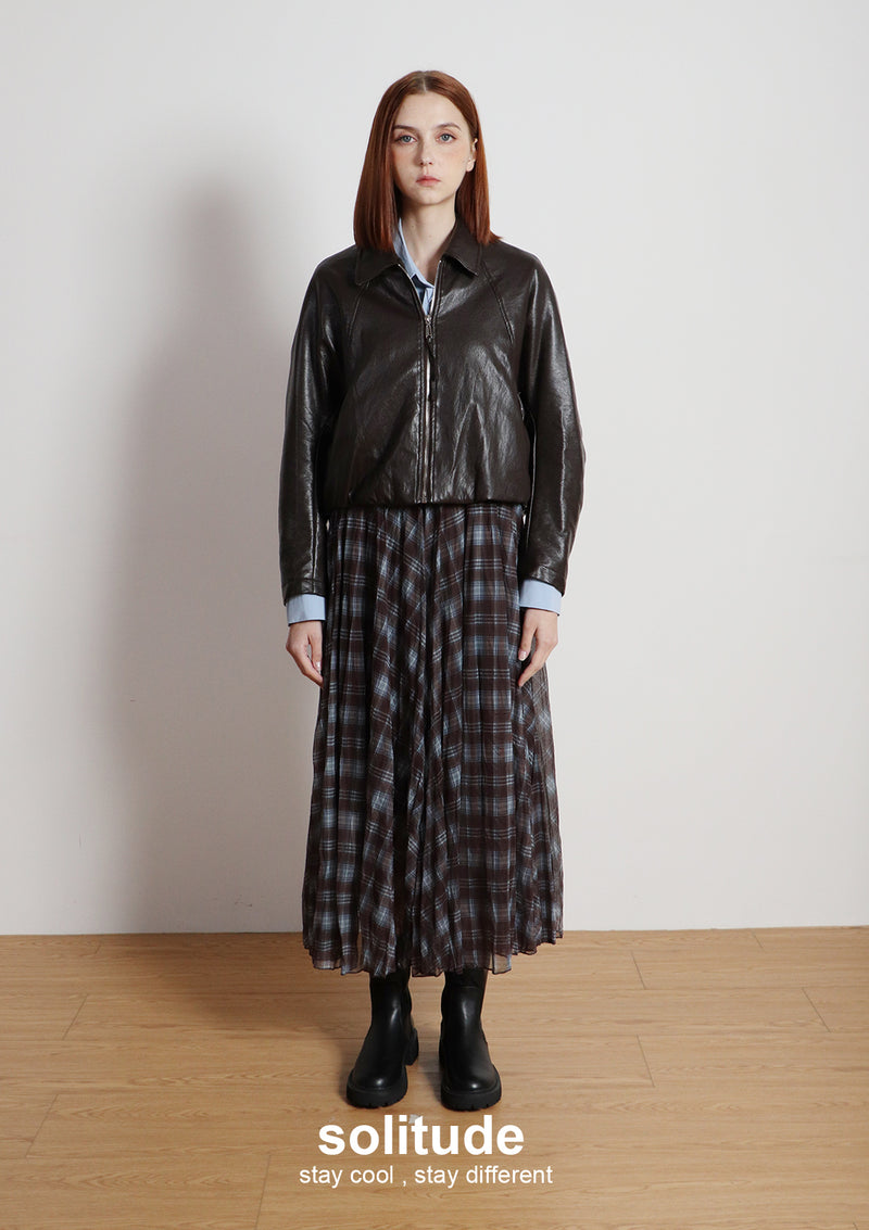 Brown Faux Leather Zip Up Jacket