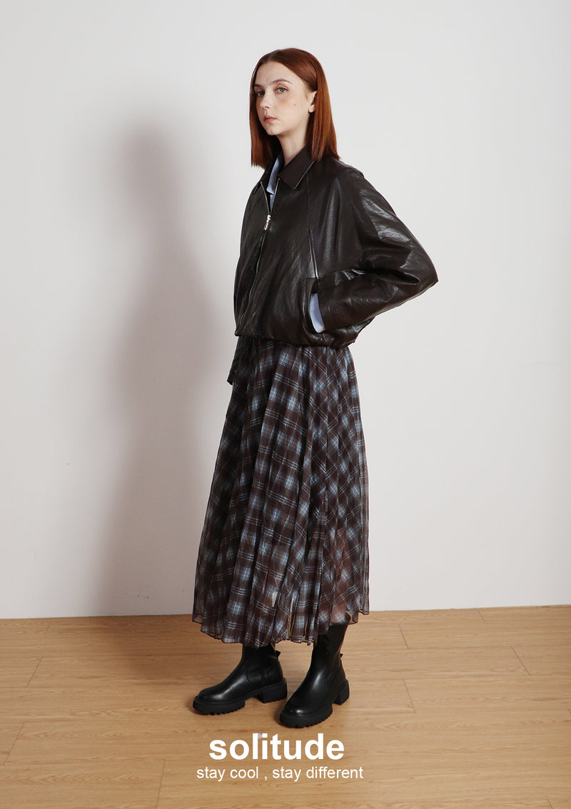 Brown Faux Leather Zip Up Jacket