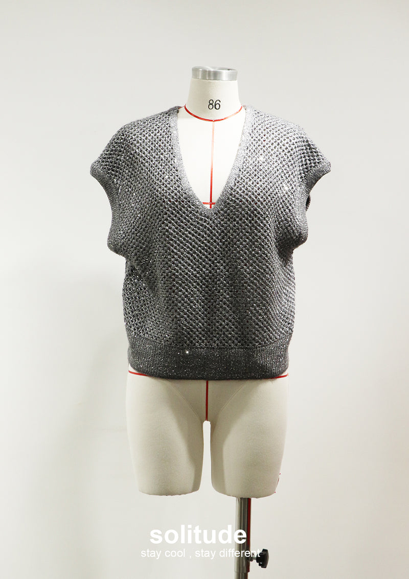 Grey Bling Bling Knitted Vest