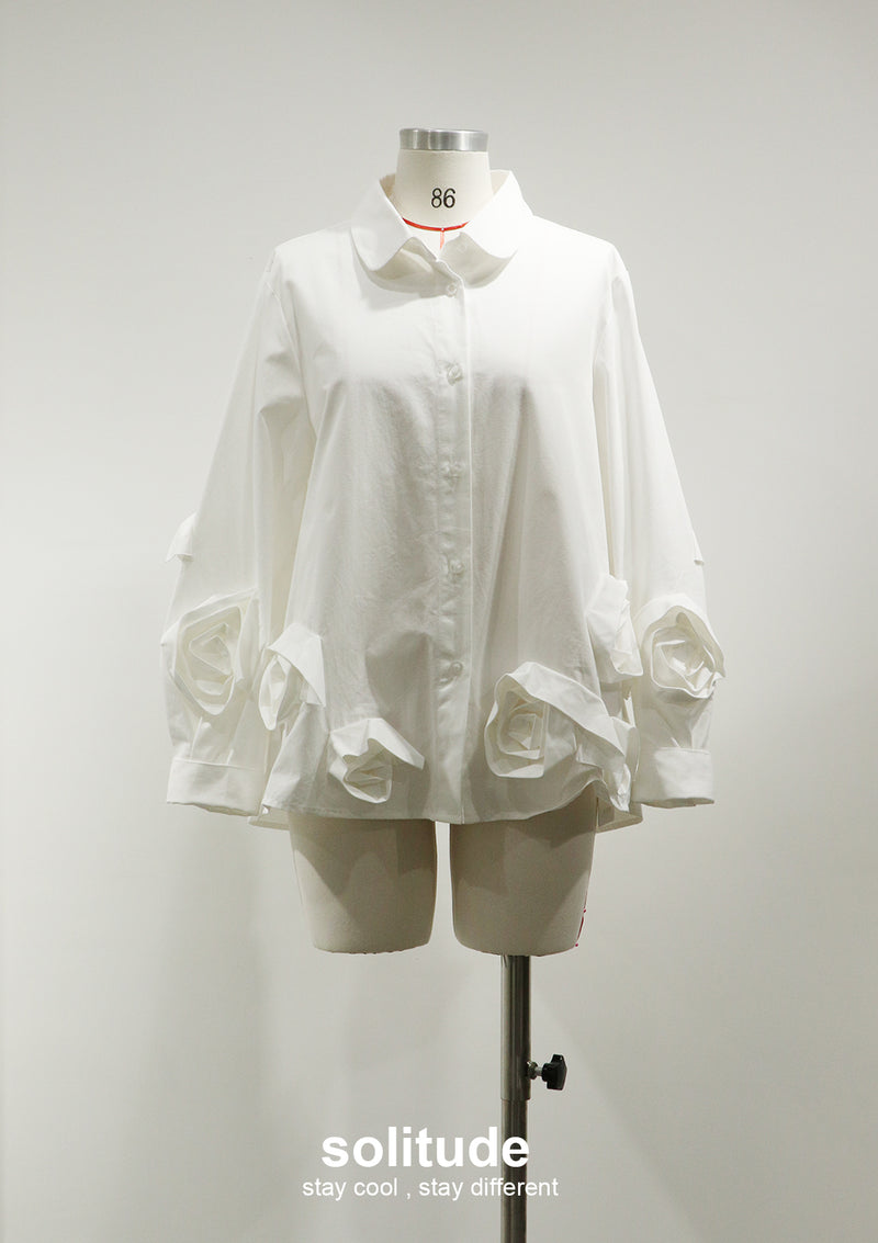 Whtie Flowers Sleeves Shirt