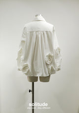 Whtie Flowers Sleeves Shirt