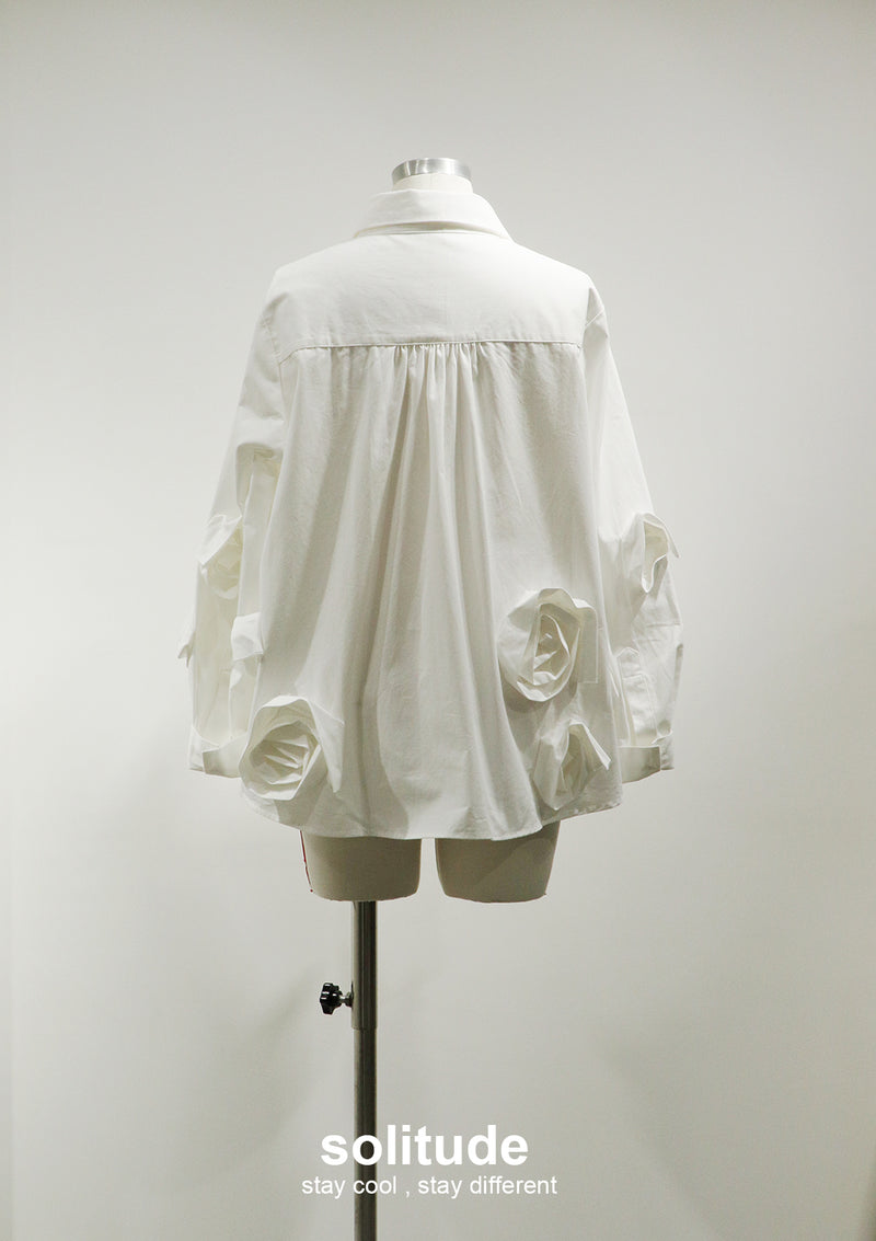 Whtie Flowers Sleeves Shirt