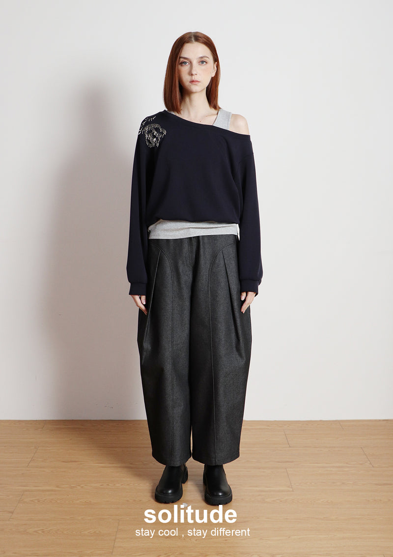 Dark Denim Woven Wide Leg Pants