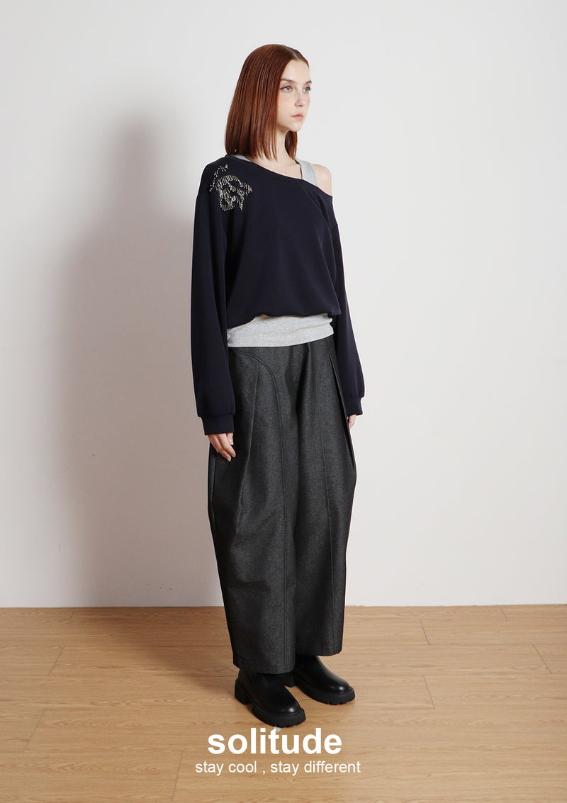 Dark Denim Woven Wide Leg Pants