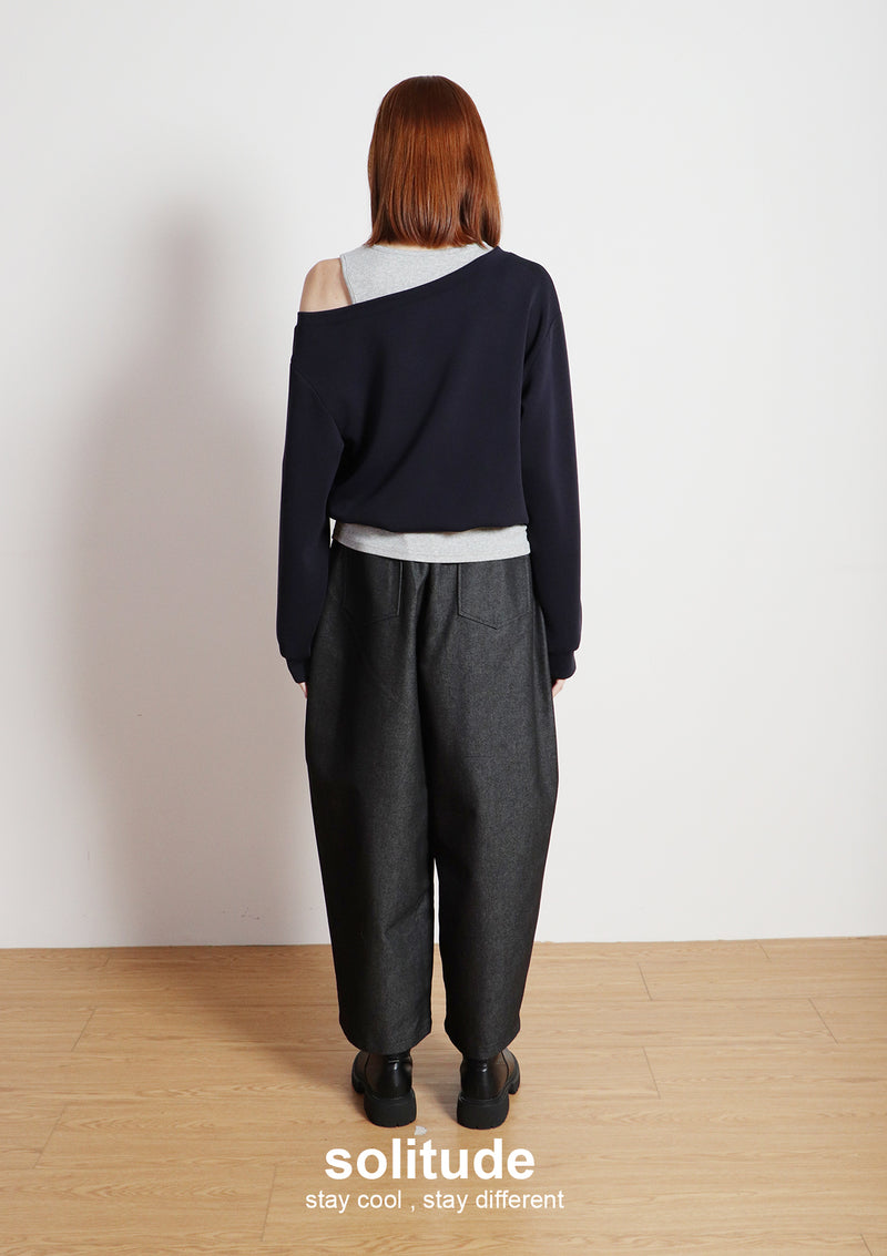 Dark Denim Woven Wide Leg Pants