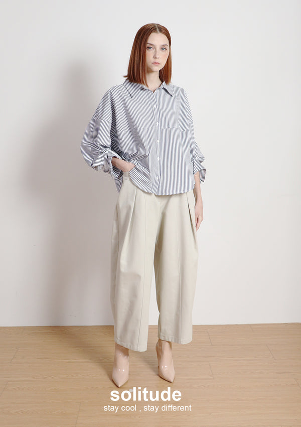 Beige Woven Wide Leg Pants