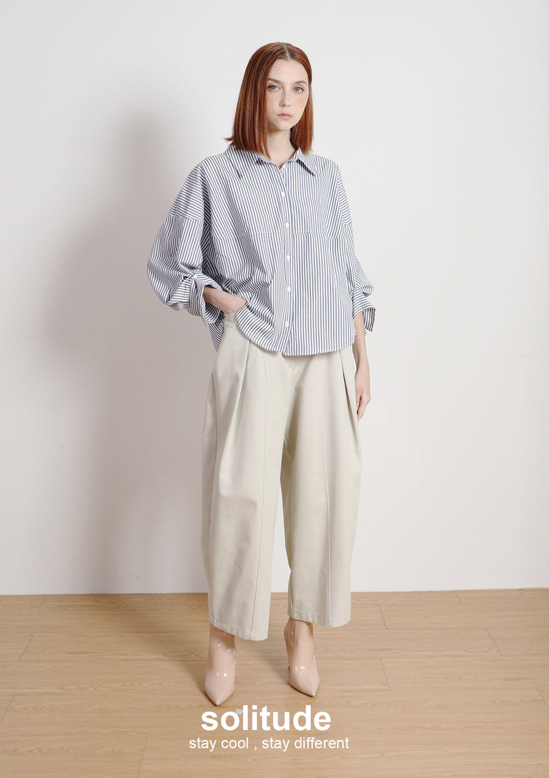 Beige Woven Wide Leg Pants