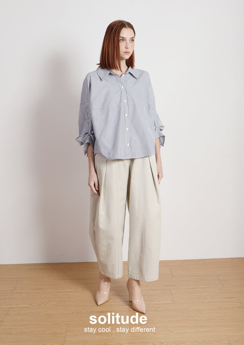 Beige Woven Wide Leg Pants