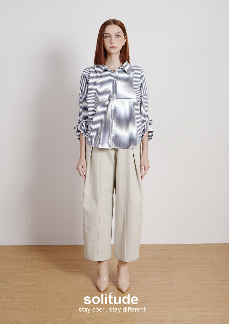 Beige Woven Wide Leg Pants