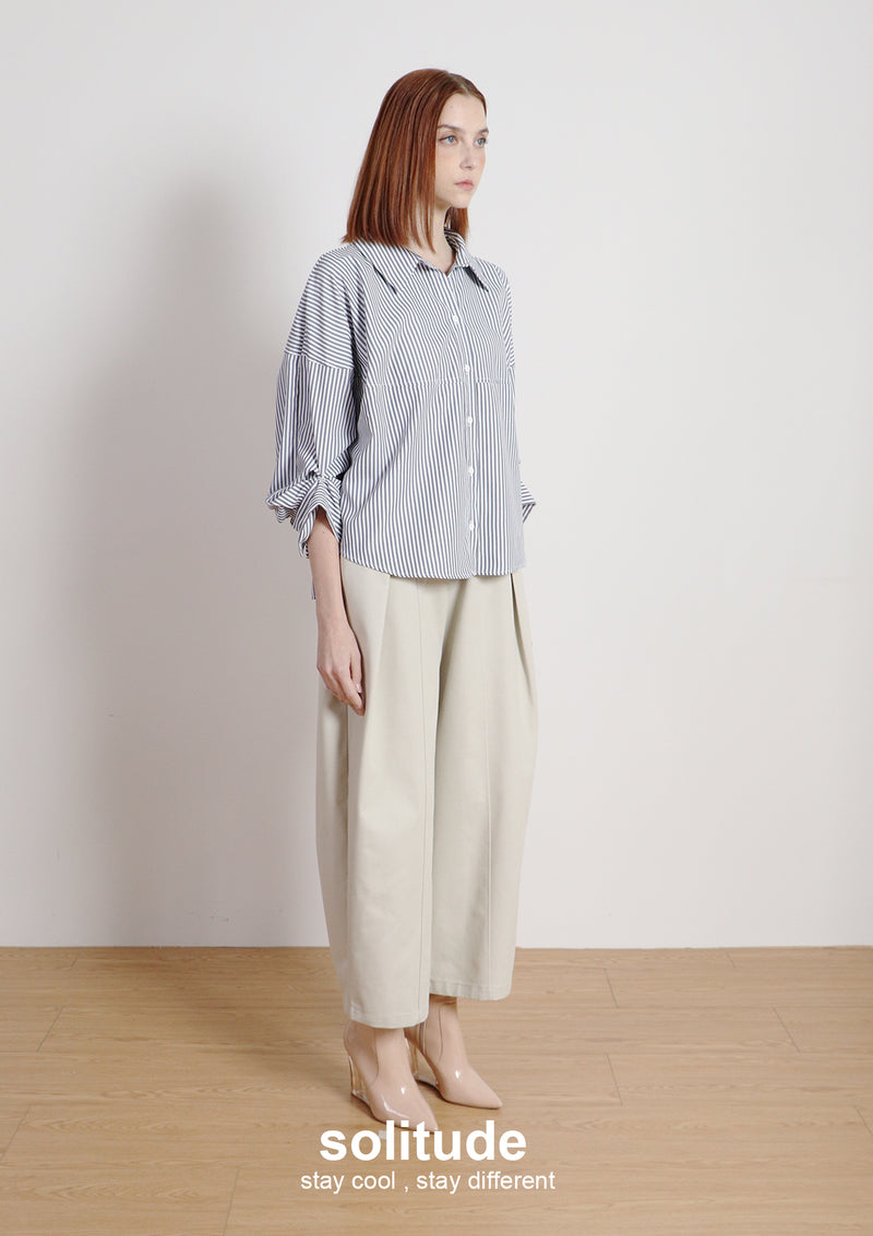 Beige Woven Wide Leg Pants